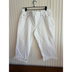 Bandolino Blu White Denim Capri Pants Cuffed Stretch Size 14 Cropped Jeans